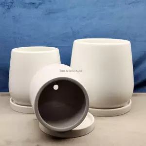 도기 화분 화이트무광 흰색 화초 인테리어화분 거실 탁상용 원형 사무실 책상 도자기 관엽식물 실내 분갈이