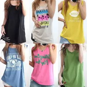 여성 민소매티 여름 바캉스 이너 피치 비치 운동복 홈웨어 오버핏 루즈핏 스판 스트라이프 무지 흰색 면 끈 레이어드 빅사이즈 롱 나시 티