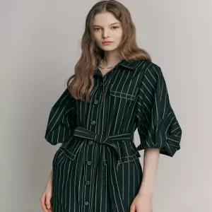 [마쟈] 스트라이프 트위스트소매 벨티드 셔츠원피스