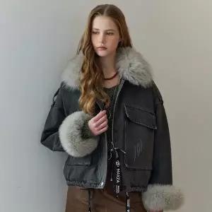 [마쟈] 폭스 퍼 트리밍 루즈핏 데님 자켓