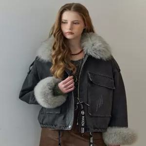 [마쟈] 폭스 퍼 트리밍 루즈핏 데님 자켓