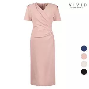 [하프클럽/비비드시크릿가너]여성 여름 허리셔링 스판 반팔 랩 원피스