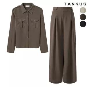 여성 찰랑 사파리 셔츠 와이드 팬츠 셋업