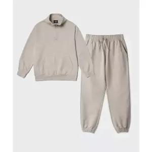 스탠다드 키즈 STANDARD KIDS 오버사이즈 하프 집업 스웨트셔츠  베이식 스웨트 팬츠 셋업 [더스티 베이지