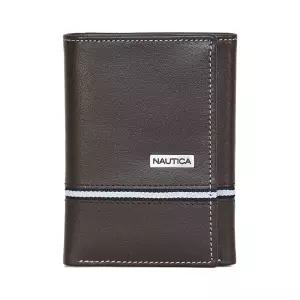 222877 Nautica 남성용 3단 지갑 | RFID 차단 보호 신분증 창 카드 슬롯 천연 가죽 내구성, 로고 리본 - 브