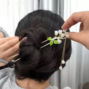 고퀄리티   진주꽃 U자핀 한복 비녀 머리장식 전통 헤어코사지