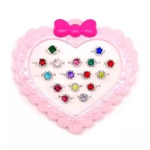 하트 어린이집선물 병원 유아반지 큐빅 반지 4세여아 16종세트