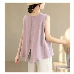 여자 면 여름 캐주얼 나시 솔리드 린넨 탑 캐주얼조끼 민소매 조끼 admr2