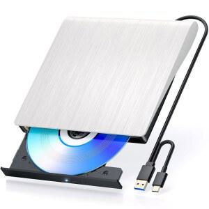 [미국배송] LYNERDENE 외장 CD DVD 드라이브 USB 3.0 휴대용 /DVD + /-RW 드라이브 플레이어 노트북 컴퓨터용 ROM 버너 데스크톱 PC WINDOWS LINUX OS 애플호환 MAC(화이트)과 호환