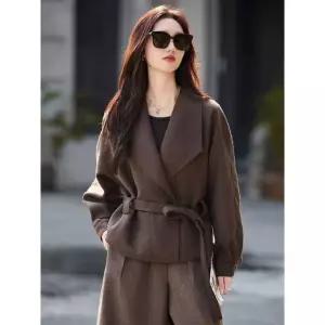 솜브레로스 모직 여친 캐주얼 가을 터틀넥 끈 코트 DOS3