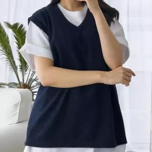 [리빌모아]여자 오버핏 무지 리브드 골지 브이넥 조끼 5CW-VEA-Q119-곤색