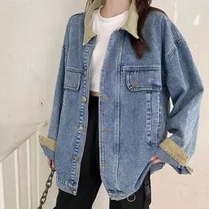 [리빌모아]여자 오버핏 배색 카라 포켓 데님 청자켓 OCW-JKA-SWFGOS0P