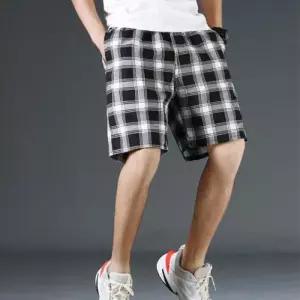 [옷자락]남자 허리밴딩 홈웨어 여름 면 코튼 체크 반바지