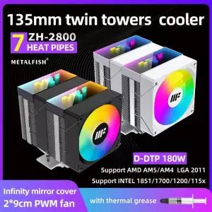 공랭쿨러 Metalfish ZH-2800 CPU 공기 쿨링기 7 히트 파이프 135mm 높이 트윈 타워 듀얼 팬은 185117001200