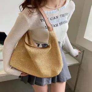 여성 3컬러 여름철 라탄 레더 스트랩 경량 숄더백