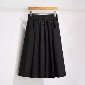치마 캐주얼 가을 플리츠 중기장 허리밴딩 여자스커트 A라인 원템3