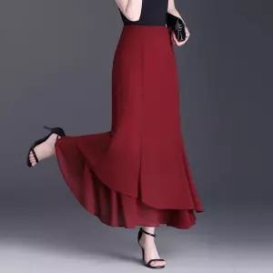 치마 롱 여름 슬림핏 언밸런스 머메이드 쉬폰 여자스커트 플리츠 힙업 원템2