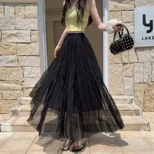 치마 롱 망사 캐주얼 플리츠 슬림핏 봄여름 여자스커트 우산 A라인 레이스 원템2