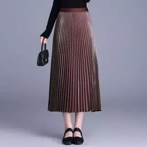 마르소 스커트 롱 가을 캐주얼 여성쉬폰스커트 플리츠 허리밴딩 UNO3