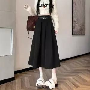 마르소 미디 가을 여성쉬폰스커트 선물 스커트풍 벨트 플리츠 정장 원단 롱스커트 UNO3