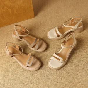 스파이더맨 여사친 여름 일자 샌들 와이드 통가죽 통굽 라운드 양가죽 스트랩 웨지힐 OPH2