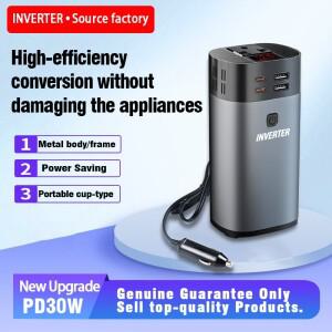 200W 차량용 AC 전원 인버터 DC12V에서 AC110V/AC220V 변환기 USB-C PD30W USB QC3.0 급속 충전 포트 어댑