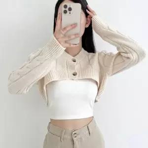 클래식 여자 볼레로 크롭기장 꽈배기 니트가디건