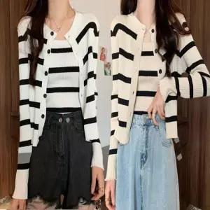 여성 골지 단가라 크롭가디건 이너 끈나시 세트 여름 3색
