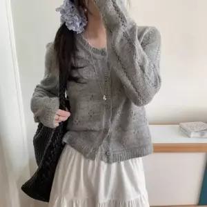 데일리룩 데이트룩 나들이룩 물결 라인 크롭 가디건