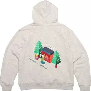 [RIZPICK]기모후드집업 뒷면 크리스마스 트리 난로 그림 프린팅