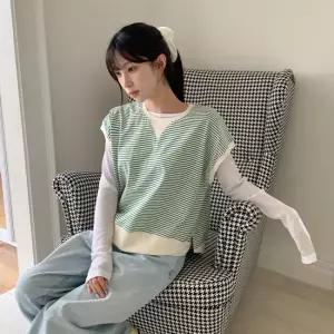 여자 단가라 스트라이프 루즈핏 코튼 레이어드 베스트