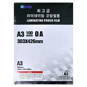 오피스존 라미네이팅 필름 A3 100mic 100매 코팅지