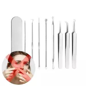 피부 여드름 블랙헤드 압출도구 8종 뾰루지 얼굴 코 피지 좁쌀 제거기 압출기 핀셋