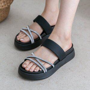 [분홍코끼리] 벨리에 큐빅 슬리퍼(4cm)