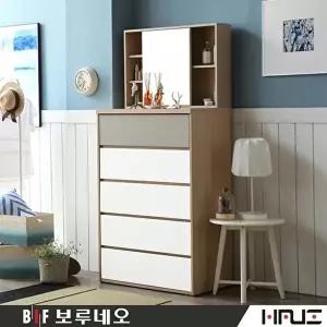 [보루네오]아르메 그레이 와이드 5단 서랍장+수납 거울