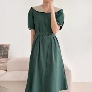 /옷자락 여성 배색세라넥 탄탄 스티치 롱원피스