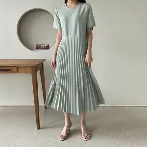 [하프클럽/어반프랑]루브4 링클프리 플리츠 반팔 플레어 롱원피스