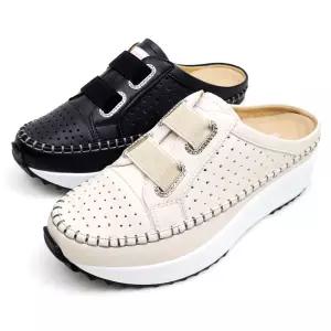 순이의신발장 소가죽 키높이 펀칭 발편한 통굽 뮬 블로퍼 쿠션 여성 여름 슬리퍼 5cm