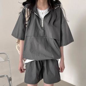 여성 후드 아노락 상하세트 3종 반집업 트레이닝 여름 반팔 바람막이