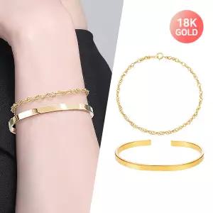 [골드피아] 18K 트리니티 입체 볼륨 팔찌 + 하프 뱅글 팔찌