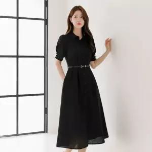 XXL까지) 조니엔 카라 퍼프소매 벨트 플레어 원피스 여름 하객룩 오피스룩 데이트 모임 미시 빅사이즈