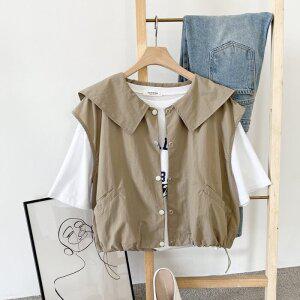 와이드 나일론 카라 똑딱 단추 여름 여성 스트링 조끼
