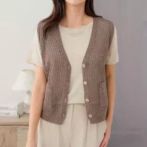 [하프클럽/] 여자 여름 브이넥 오픈 네트  니트 베스트 조끼 40-50대 미시 중