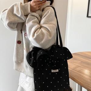 여성 봄 여름 땡땡이 도트 프릴 숄더 에코백