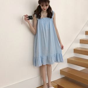 순면100% 냉감 원피스잠옷 프릴 홈웨어 실내 화이트 원피스 잠옷