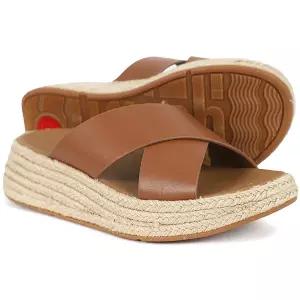 [정품] 핏플랍 여성 F-모드 에스파듀 레더 플랫폼 딥 탄 크로스 슬라이드 (IV5-C15)