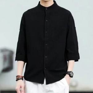 여름 린넨 차이나카라 셔츠 남성 7부 반팔 남방 소프트 캐주얼 셔츠