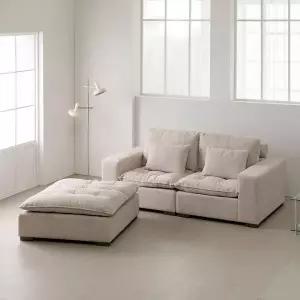 트리플 웨스턴 구스 패브릭 3인+스툴 소파  쿠션증정