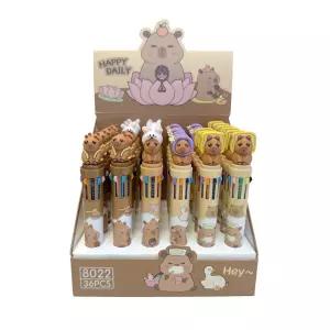 카피바라 10색 볼펜ver2 36개(박스) 귀여운 멀티펜 필기 노크식 예쁜 디자인 단체 선물