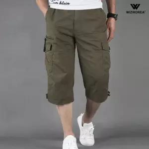 남자 7부 카고 밀리터리 반바지 여름 멀티 포켓 밴딩 팬츠 작업복 WI228PN